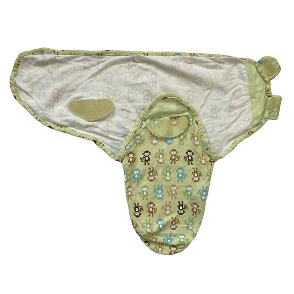 SUMMER Swaddle Me Set of 2 Green Monkeys Dots Small/Medium 0-3 Months Boy Girl - Picture 2 of 6